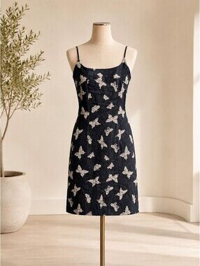 East U.S.A. Women’s Size Small Blue Denim Butterfly Print Mini Dress